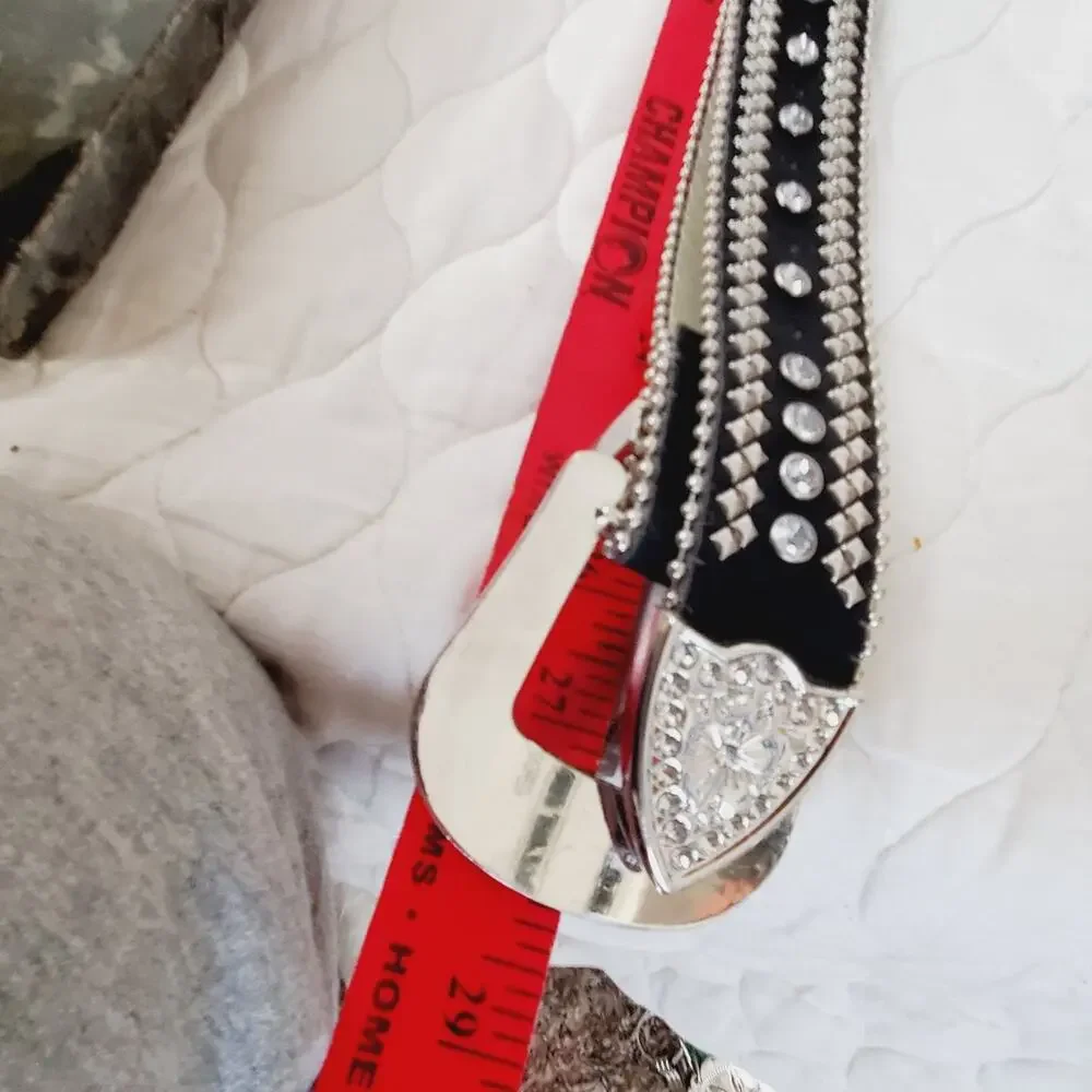 Southwestern Cowgirl Belt Women's XL Black & Silver Jeweled Collectible Fashion